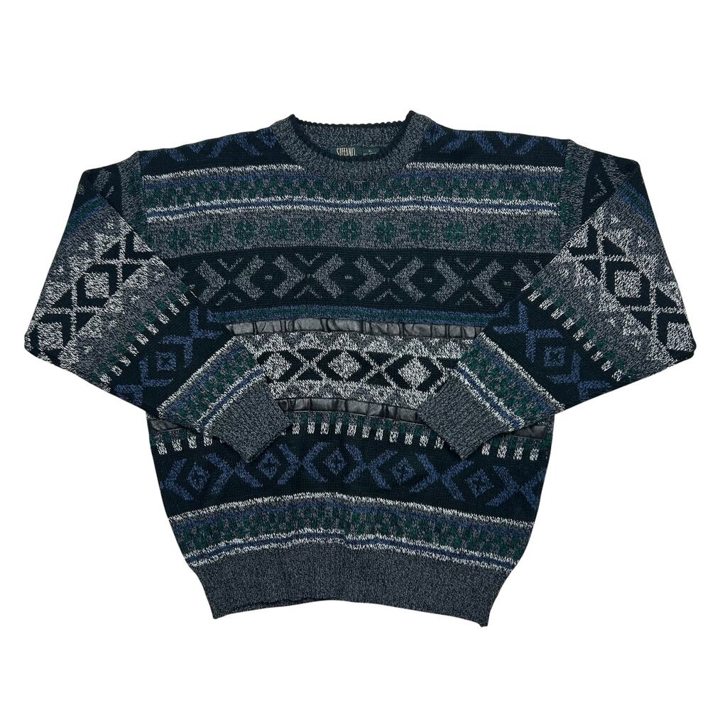 Vintage 90s Stefano Man Sweater Mens XL Geometric Style Made Korea